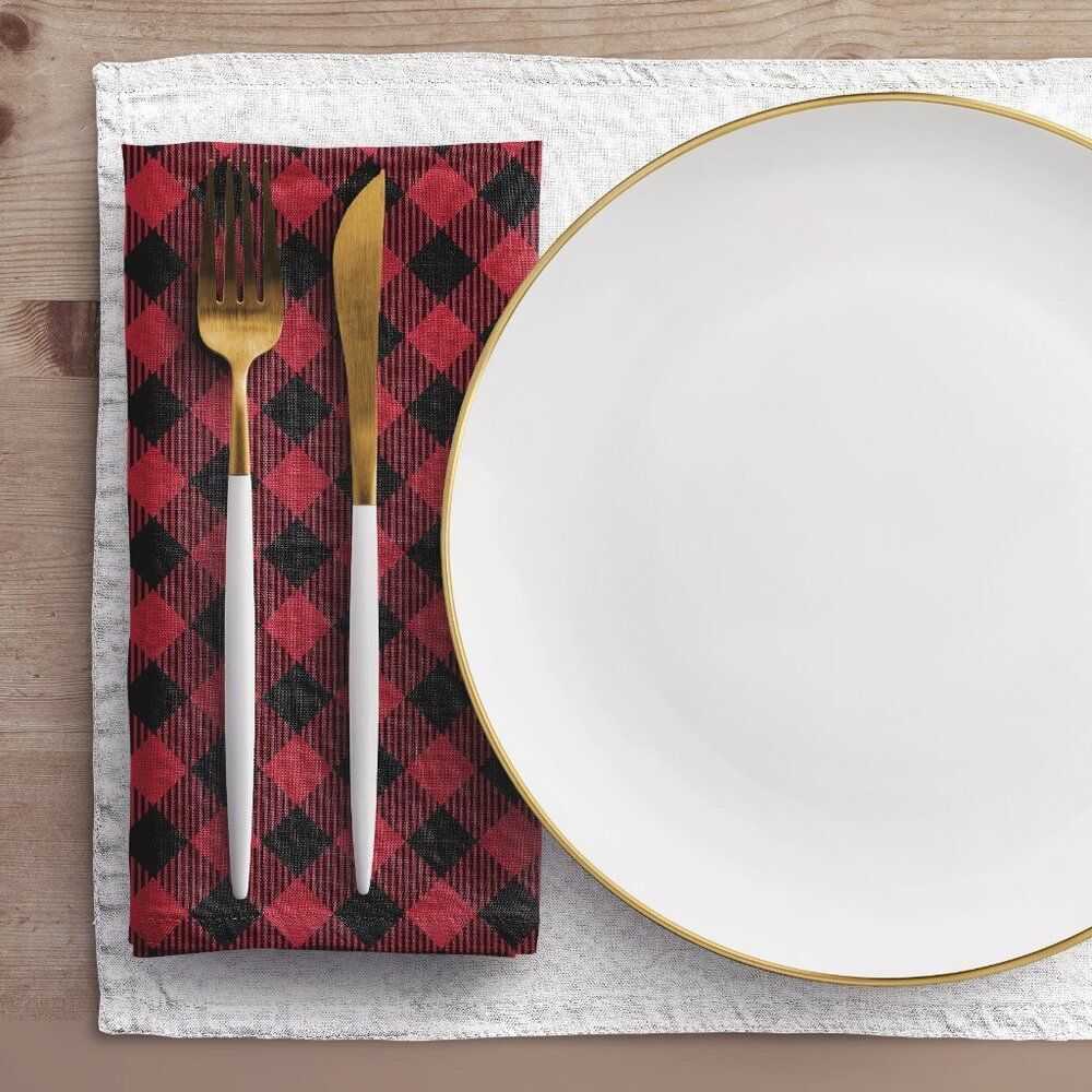 NWT Porter Anna- Red & Black Cotton Napkin 8-set, Ginham & Black